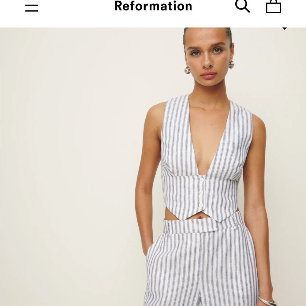Reformation Blue and White Striped Sofia Vest - Picture 2 of 6